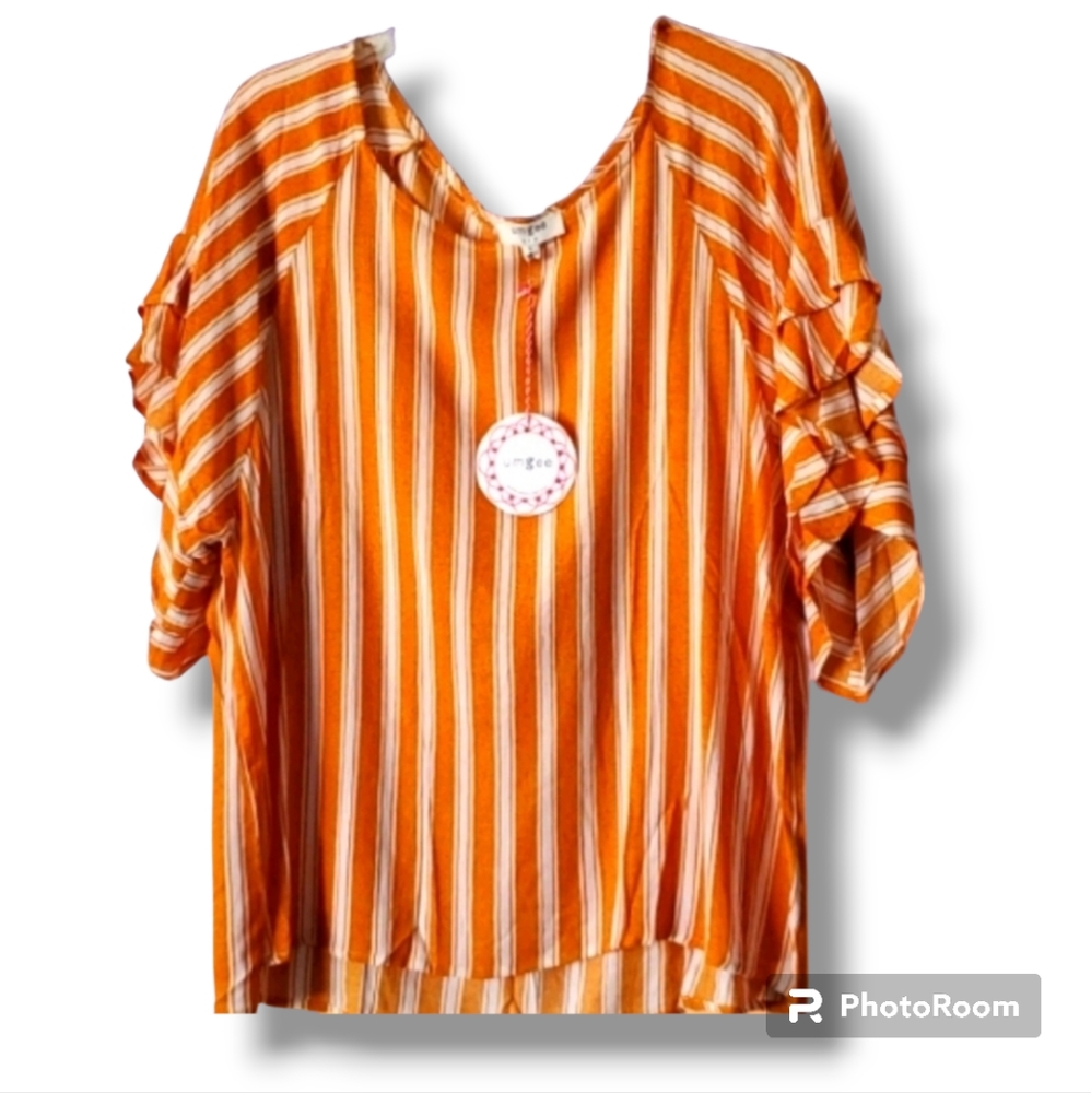 NWT UMGEE! Orange/White Beautiful light & flowy Top